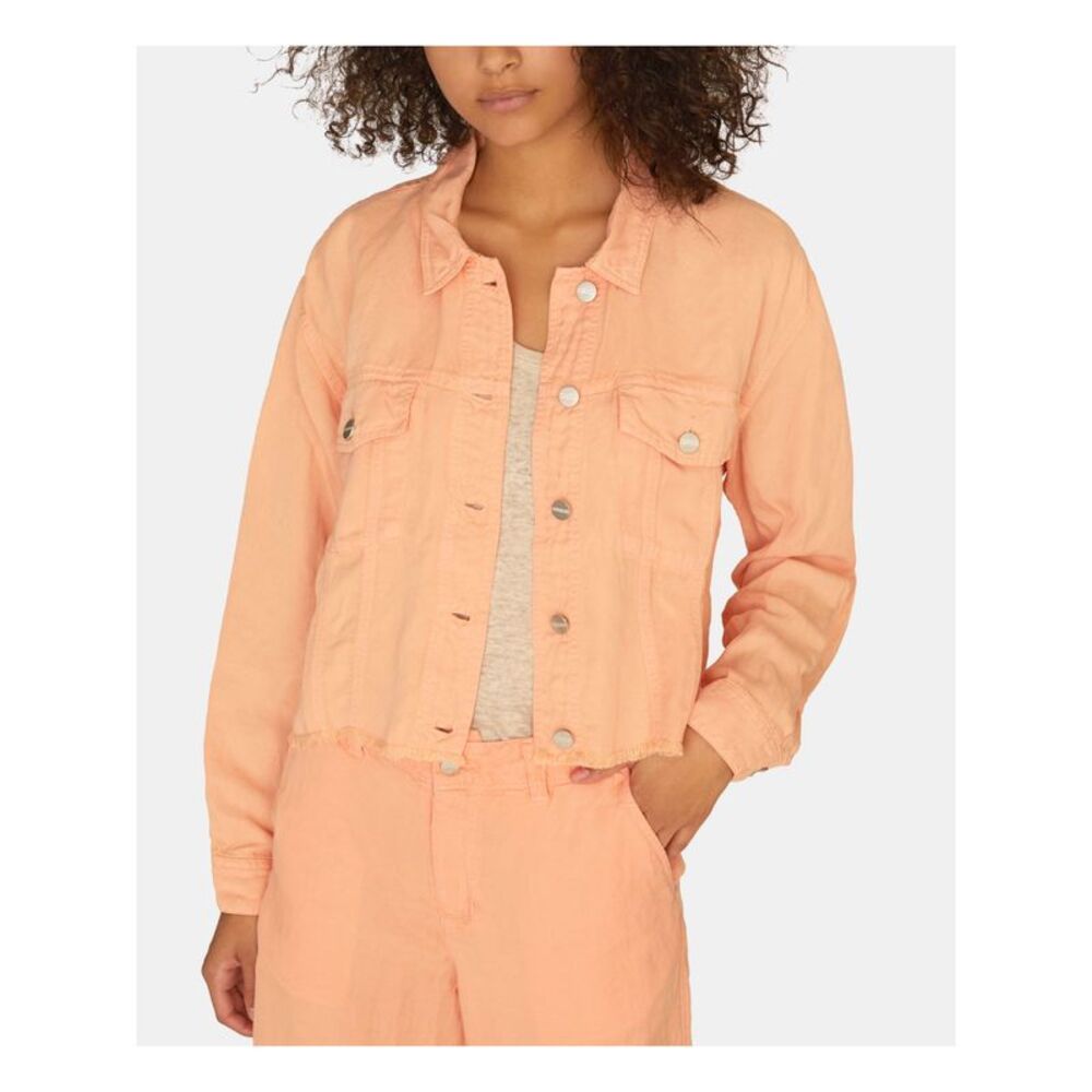 SANCTUARY Womens Orange Stretch Pocketed Hem Button-down Trucker Denim Jacket XS - Picture 1 of 4